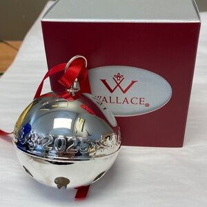 Wallace Silver Bell Ornament with Red Ribbon